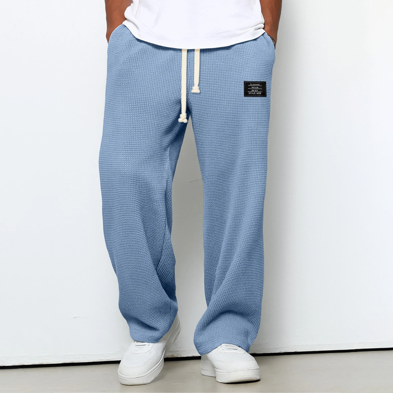 Men’s Waffle Knit Relaxed Fit Straight-Leg Sweatpants, Soft Draping Lounge Joggers, Lightweight Casual Spring-Fall Trousers