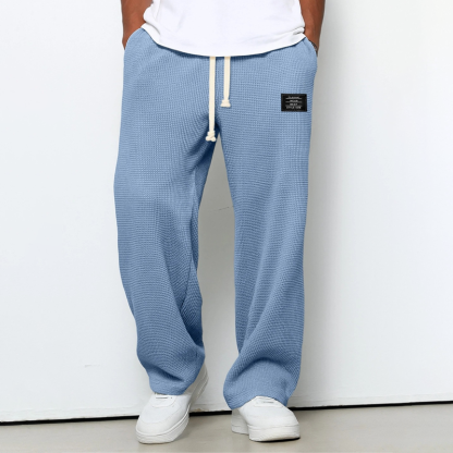 Men’s Waffle Knit Relaxed Fit Straight-Leg Sweatpants, Soft Draping Lounge Joggers, Lightweight Casual Spring-Fall Trousers