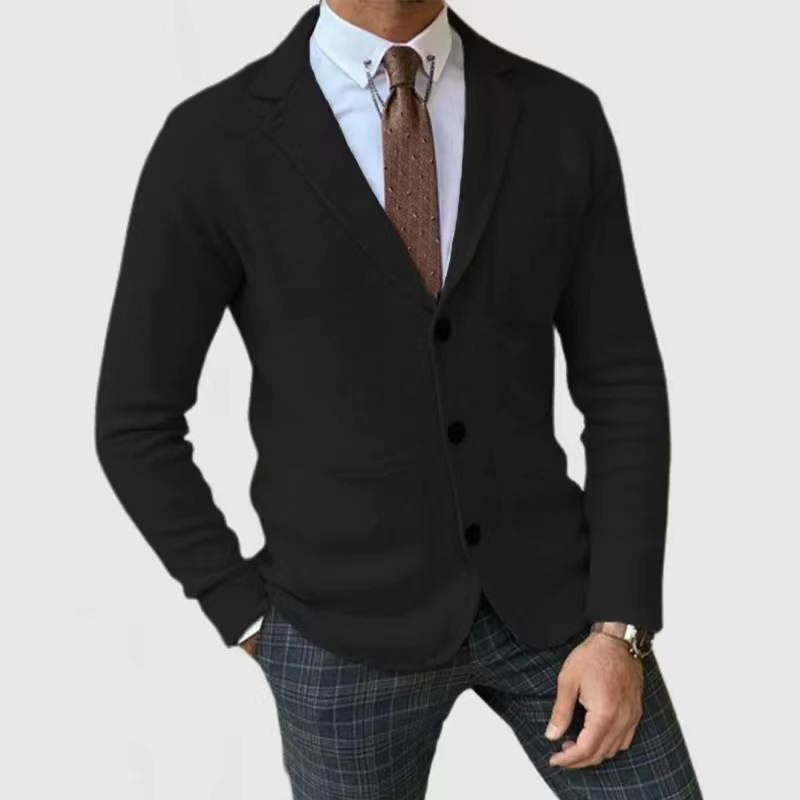 Men's Elegant Lapel Long Sleeve Knit Jacket