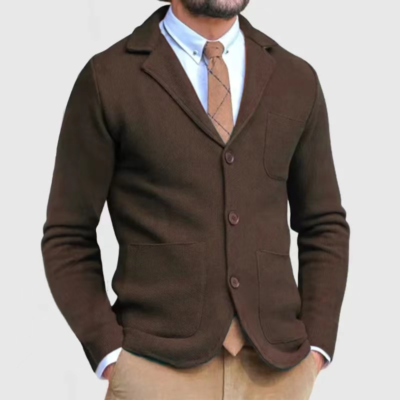Men's Elegant Lapel Long Sleeve Knit Jacket