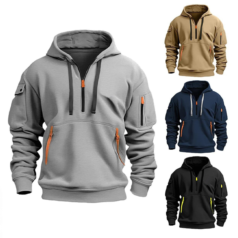 Men's Sport Style Sweatshirt Hoodie Zipper Multi-Pocket Pullover