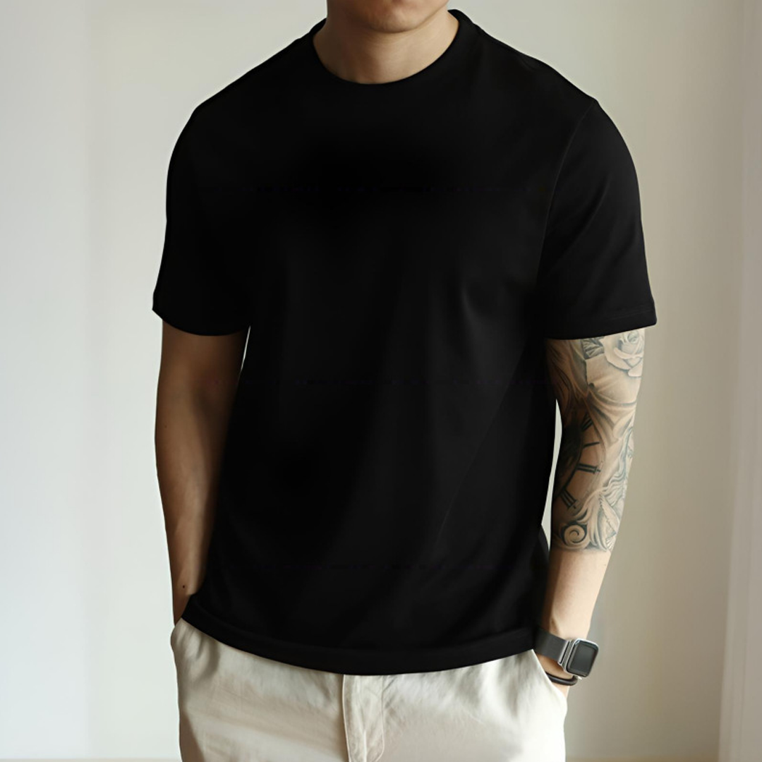 Simple Round Neck Pure Cotton Solid Color Casual Versatile Atmosphere Short-Sleeved T-Shirt For Men