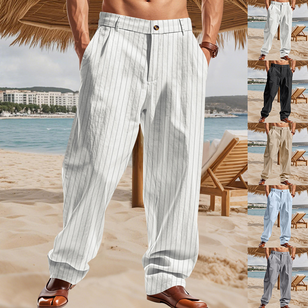 Linen Striped Straight-Leg Loose Casual Suit Pants