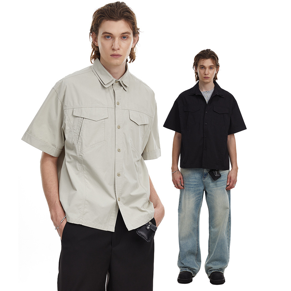 American Retro Double Collar Workwear Short-Sleeved Shirt