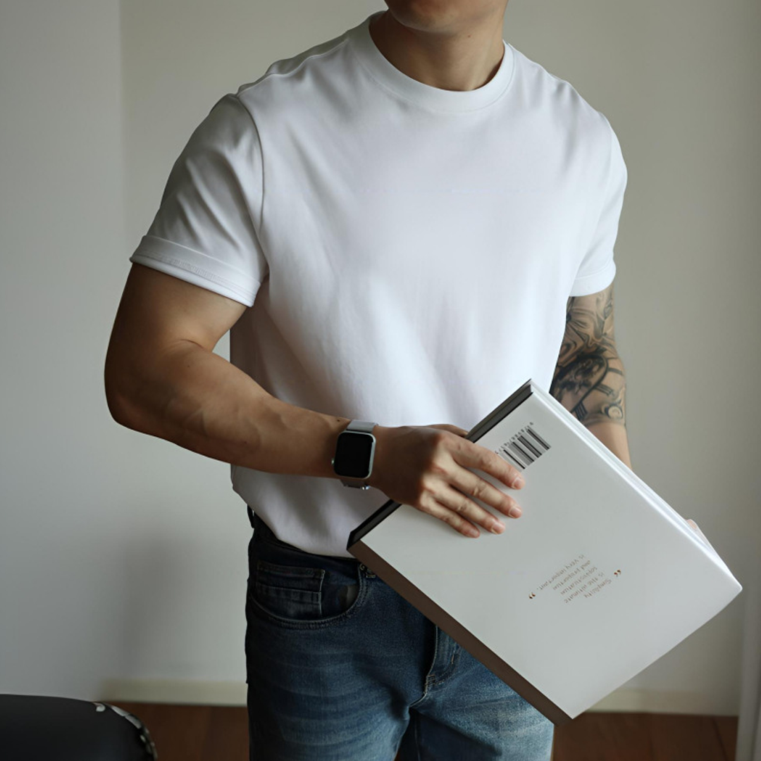 Simple Round Neck Pure Cotton Solid Color Casual Versatile Atmosphere Short-Sleeved T-Shirt For Men