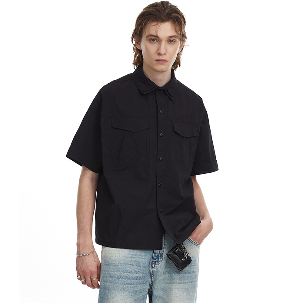 American Retro Double Collar Workwear Short-Sleeved Shirt