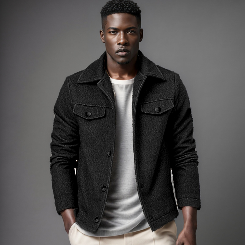 Trendy and fashionable woolen jacket with single breasted solid color 