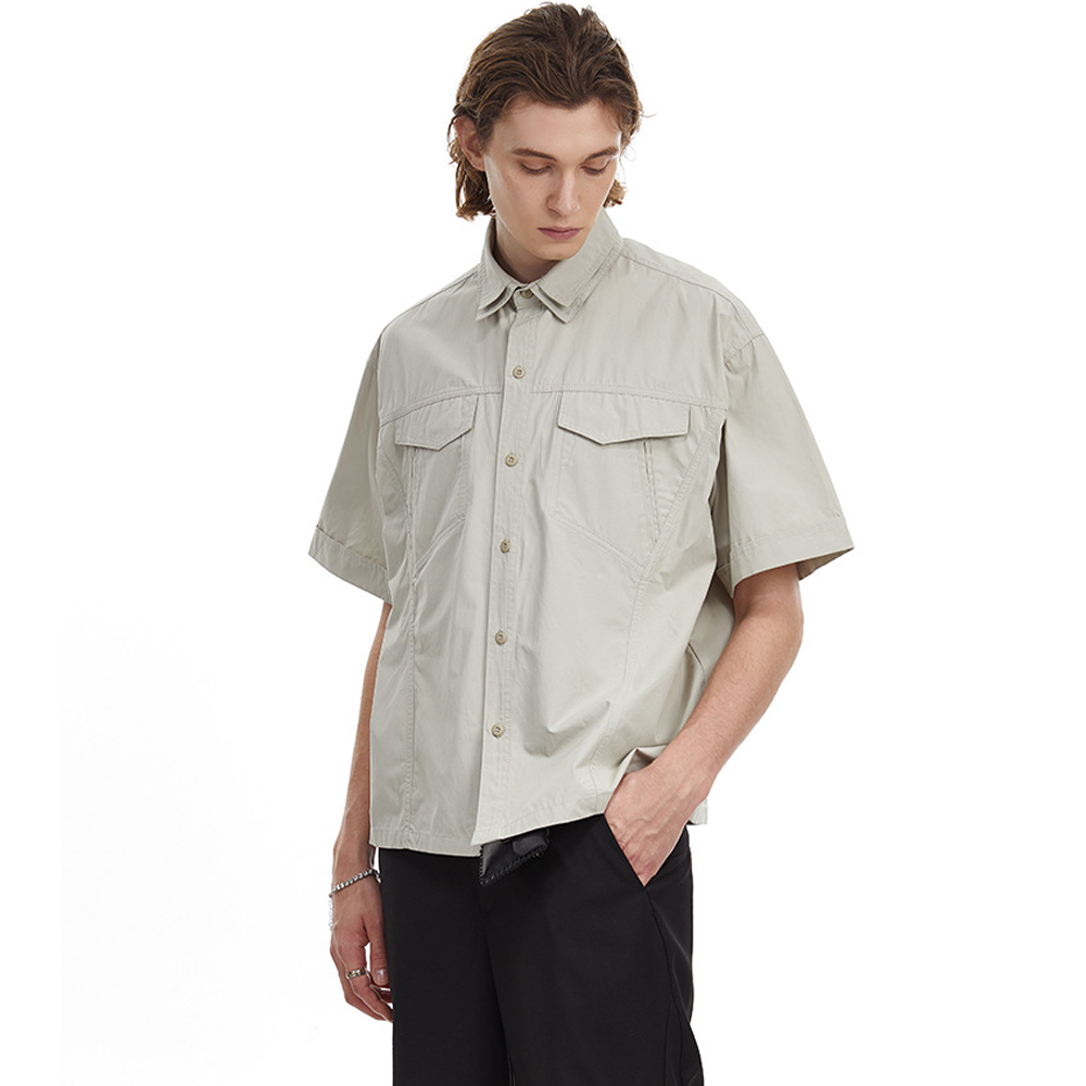 American Retro Double Collar Workwear Short-Sleeved Shirt