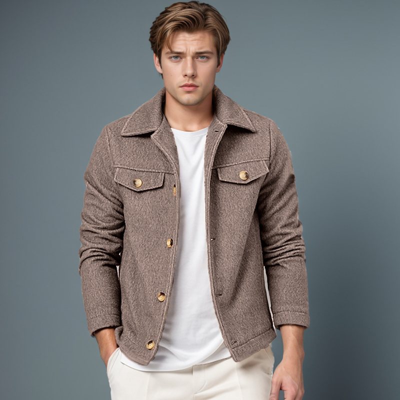 Trendy And Fashionable Woolen Jacket With Single Breasted Solid Color Jacket