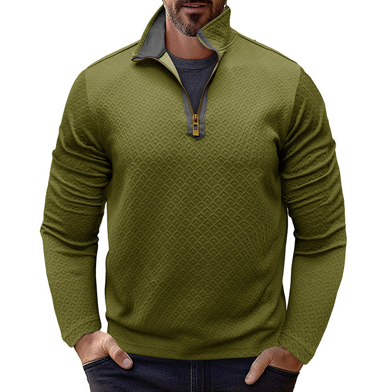 Mens Quarter Zip Pullover Quilted Sweatshirt Knit Long Sleeve Neck Swe