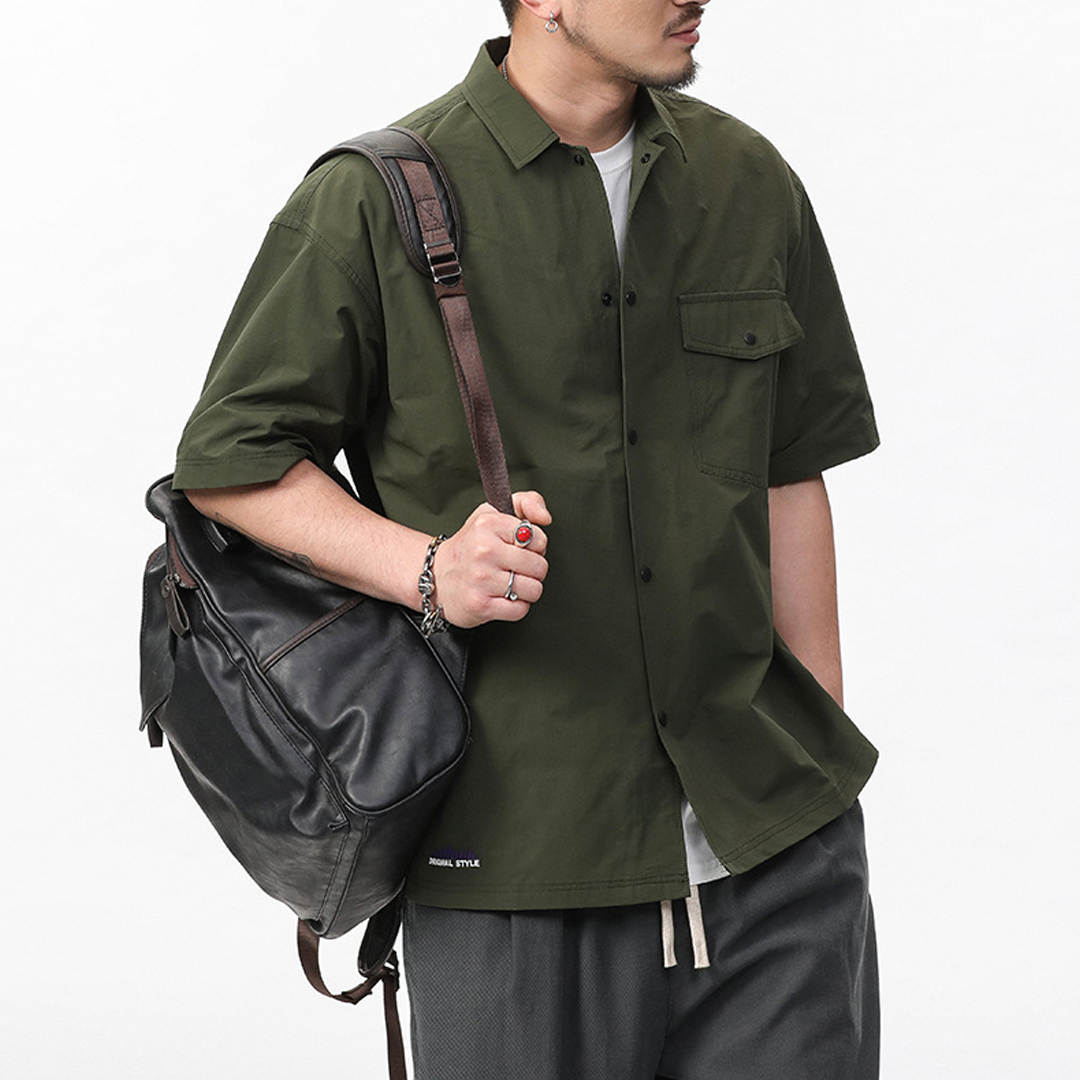 Men's Summer Short-Sleeved Shirt Jacket Light Mature Style Work Jacket