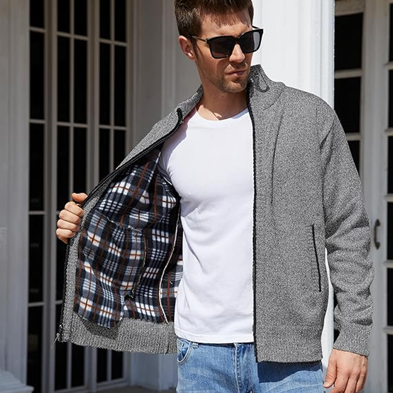 Men's Shawl Collar Cardigan Slim Fit Button Knit Black Sweater Pockets