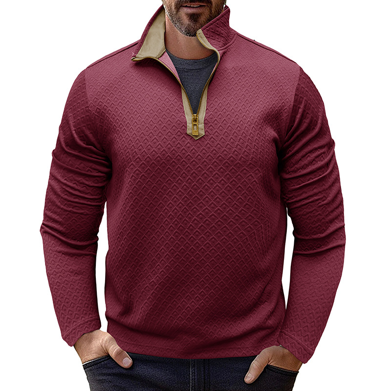 Mens Quarter Zip Pullover Quilted Sweatshirt Knit Long Sleeve Neck Swe