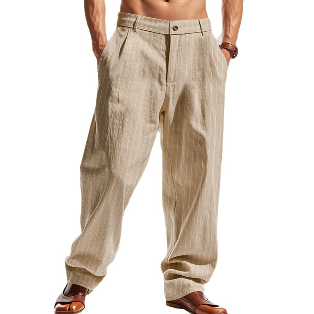 Linen Striped Straight-Leg Loose Casual Suit Pants