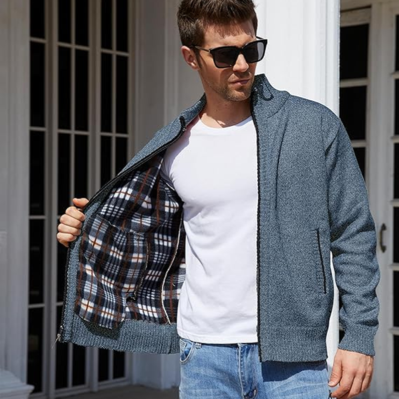 Men's Shawl Collar Cardigan Slim Fit Button Knit Black Sweater Pockets