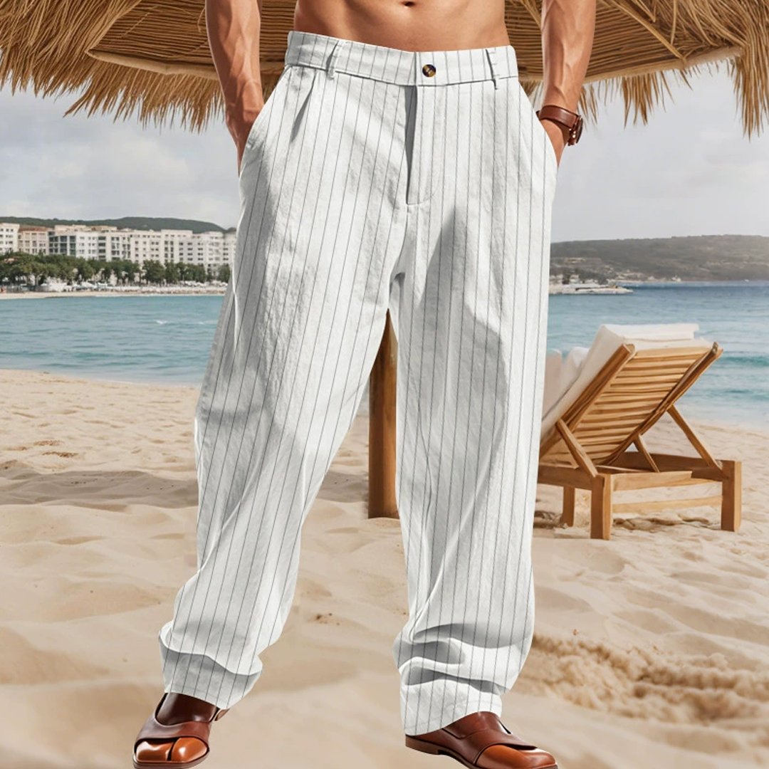Linen Striped Straight-Leg Loose Casual Suit Pants