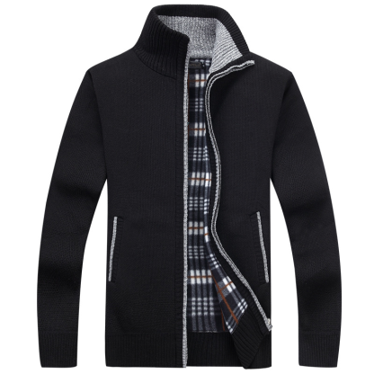 Men's Shawl Collar Cardigan Slim Fit Button Knit Black Sweater Pockets