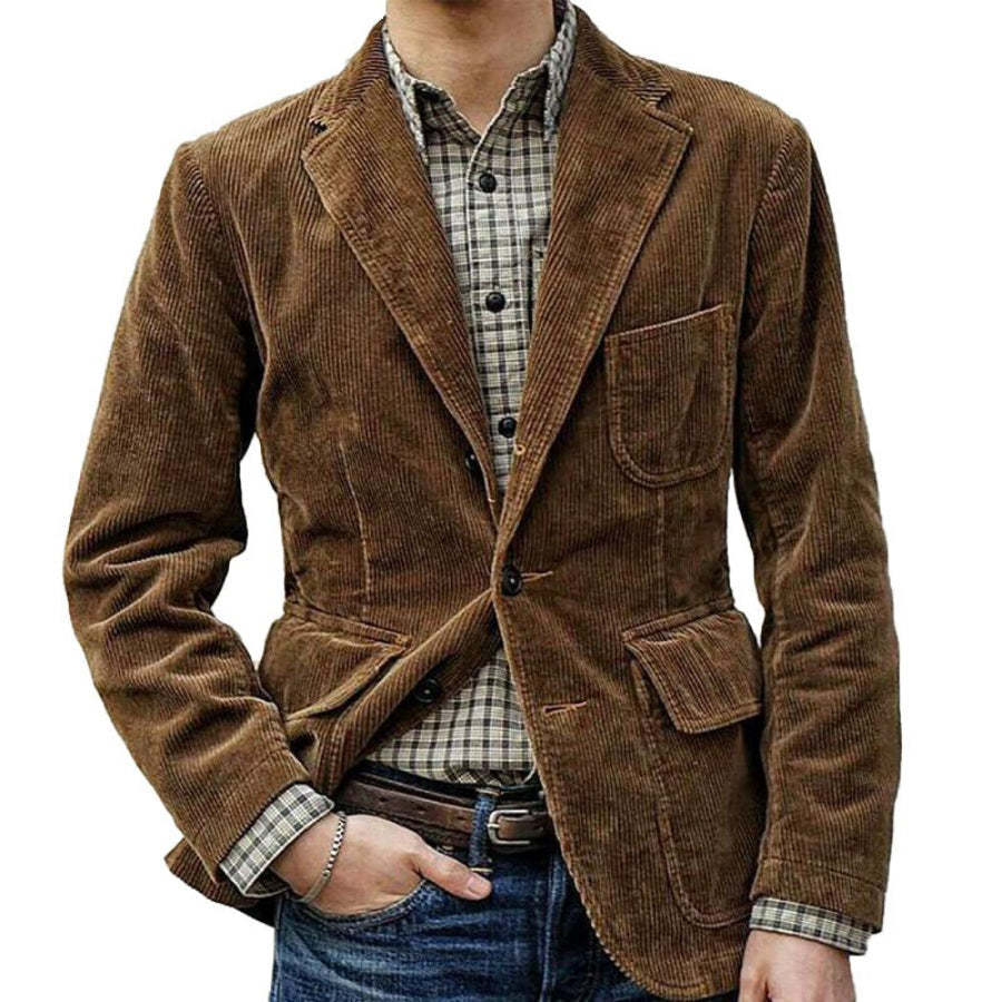 Men’s Casual Solid Color Lapel Corduroy Blazer