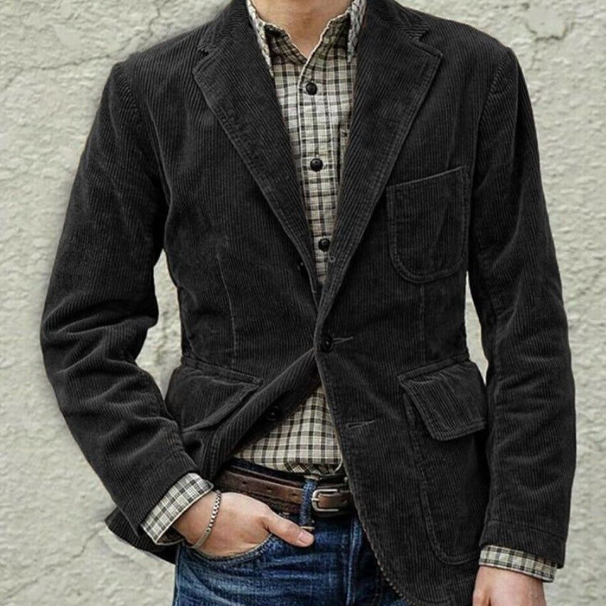 Men’s Casual Solid Color Lapel Corduroy Blazer