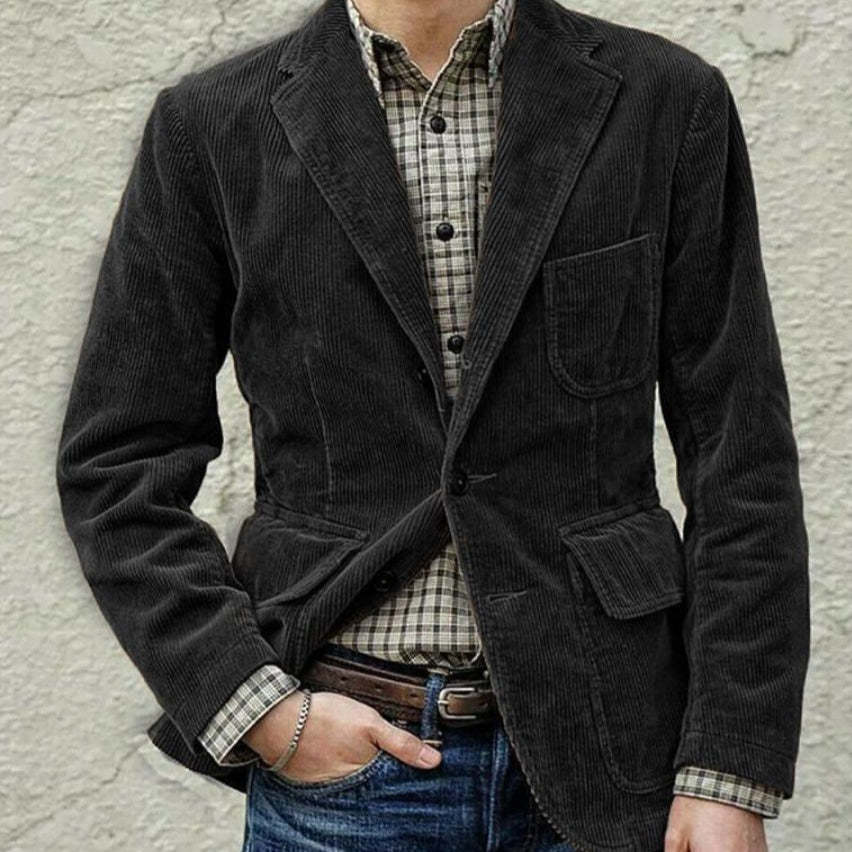 Men’s Casual Solid Color Lapel Corduroy Blazer