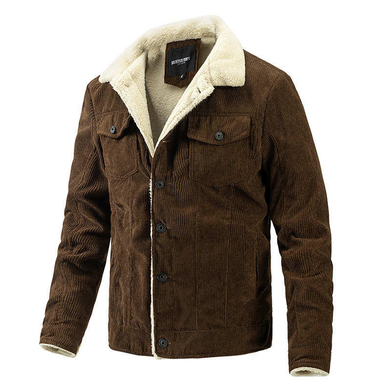 Men Flap Pocket Teddy Lined Corduroy Jacket