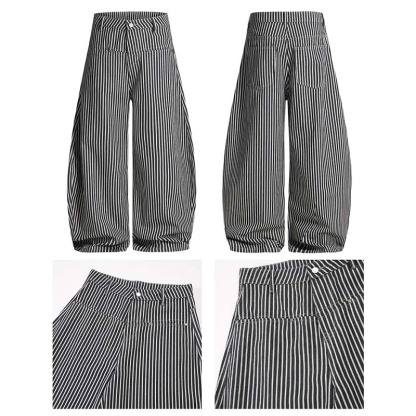 Unisex Vintage American Striped Curved Trousers – Relaxed Loose-Fit Wide-Leg Pants, Retro Casual Streetwear for Everyday Wear