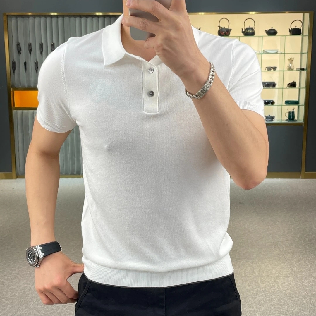American Men's Trendy Polo Shirt: Summer New, Casual Collared, Solid Color, Breathable Knit Short - Sleeve Cotton Tee