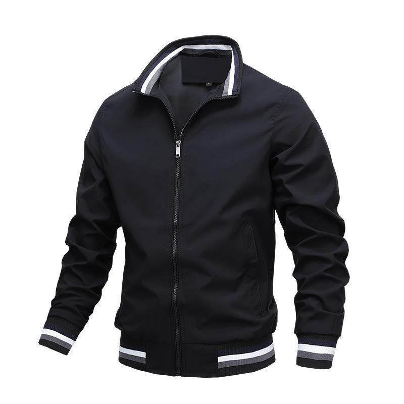 Men's Spring & Fall Zipper Jacket: Casual Fitted Style with Side Seam Pockets, Non - Hooded
