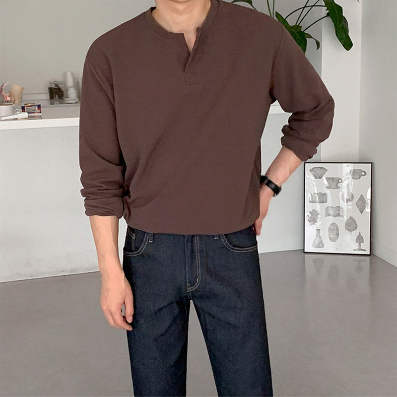 Men's Long Sleeve T-Shirt – Spring Autumn Loose Casual Cotton Tee, Korean Trendy White Basic Top