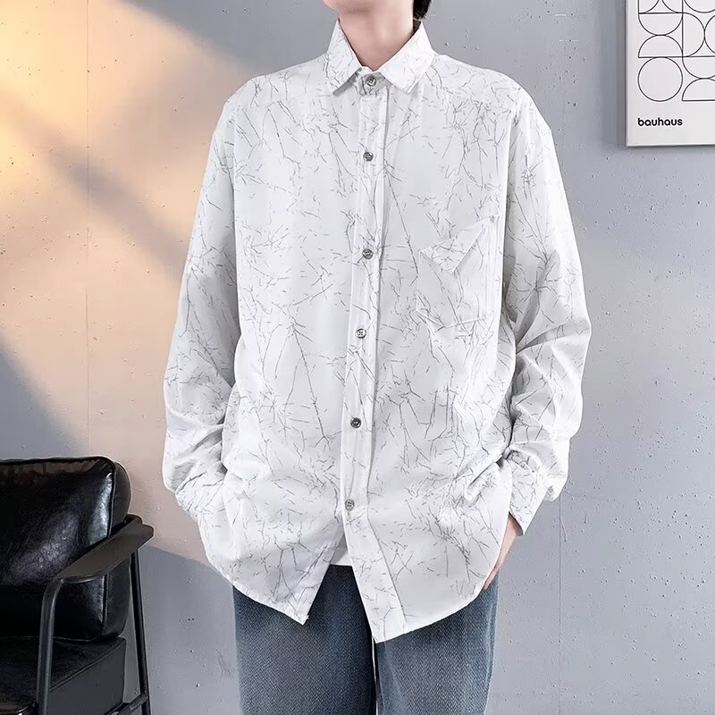 Fall Men's Shirt: Edgy Artistic Print, High - End Versatile Casual Button - Up