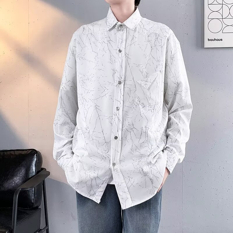 Fall Men's Shirt: Edgy Artistic Print, High - End Versatile Casual Button - Up