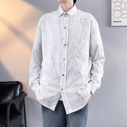 Fall Men's Shirt: Edgy Artistic Print, High - End Versatile Casual Button - Up