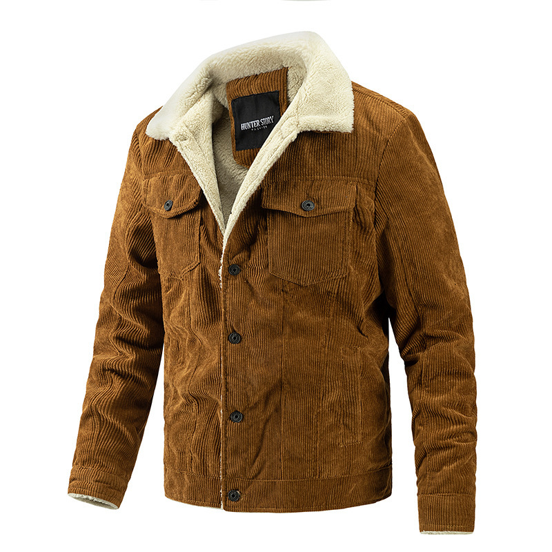 Men Flap Pocket Teddy Lined Corduroy Jacket