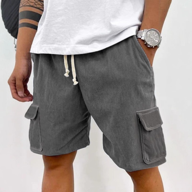 Men's Retro Casual Work Shorts With Drawstring And Large Pockets Summer Casual Shorts