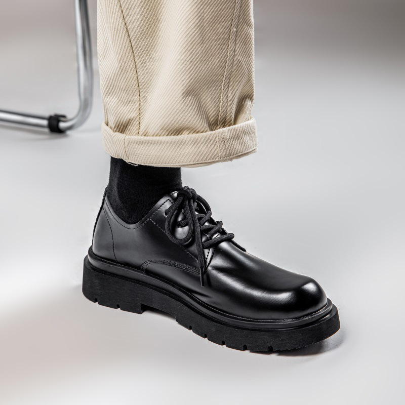 Men's Formal Business Dress Shoes: Korean - Inspired Black Leather Oxfords, Spring - Ready Thick - Sole for Versatile Wear