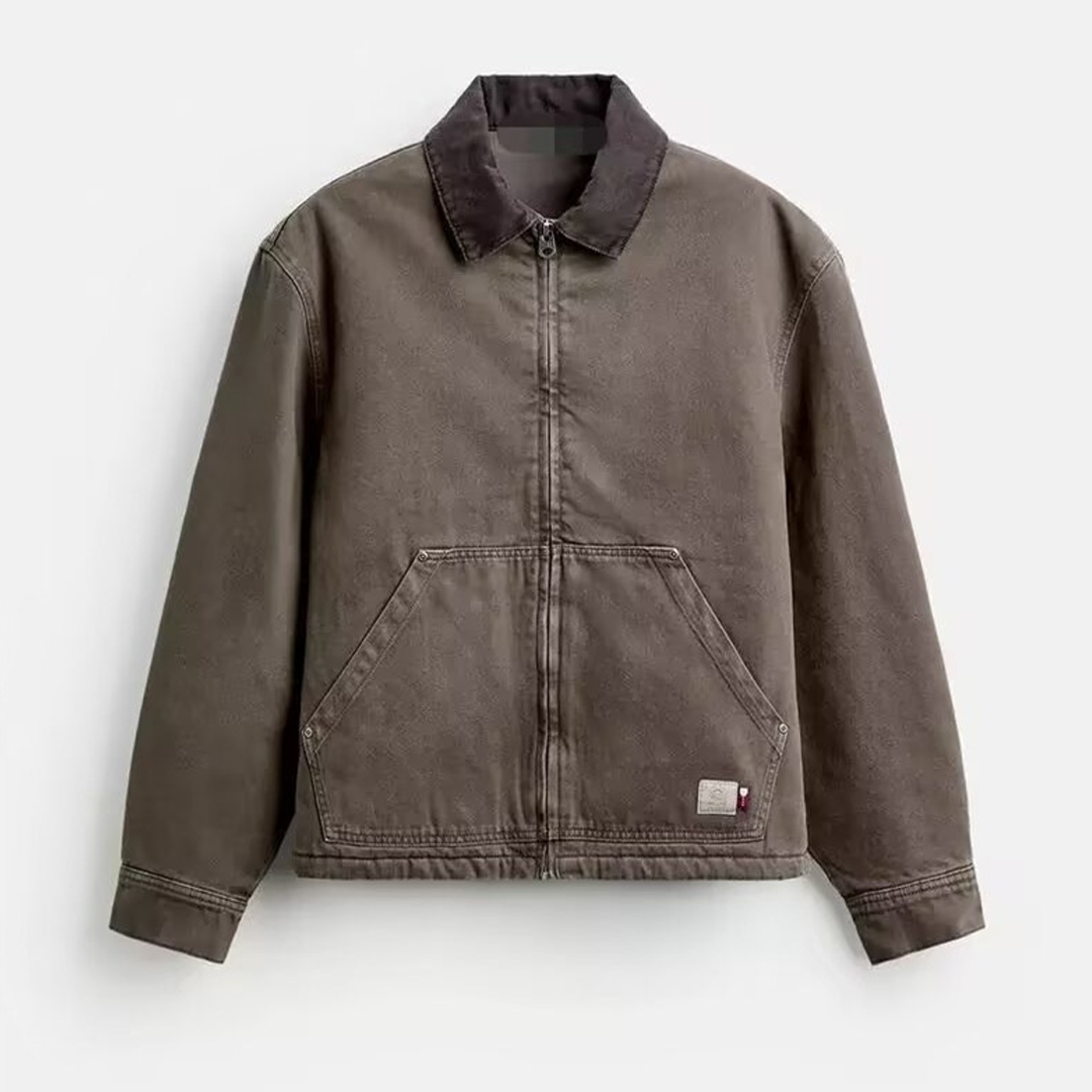 Unisex Contrast Collar Zip-Up Casual Jacket