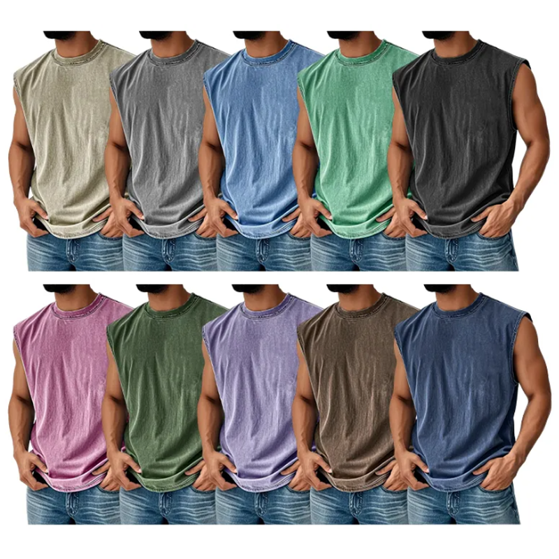 Men's Retro Round Neck Casual Solid Color Sleeveless Vest