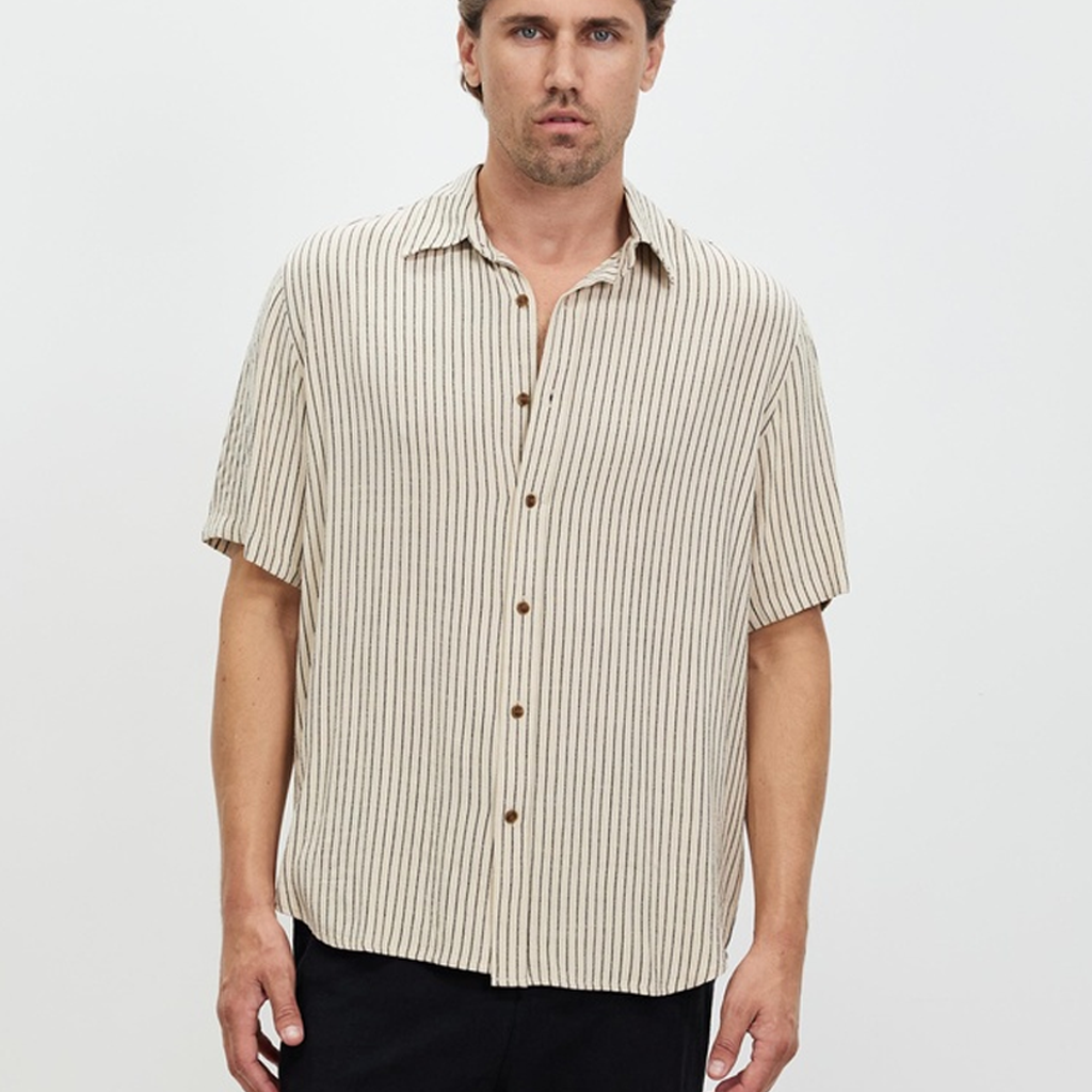 Textured Linen Blend Stripe Shirt
