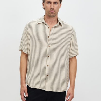 Textured Linen Blend Stripe Shirt