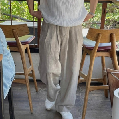 Men's Summer Retro Cotton And Linen Thin Casual Wide-Leg Trousers