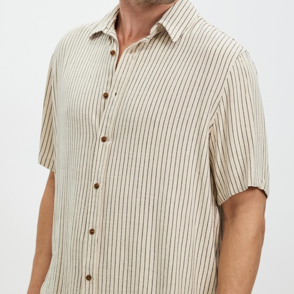 Textured Linen Blend Stripe Shirt