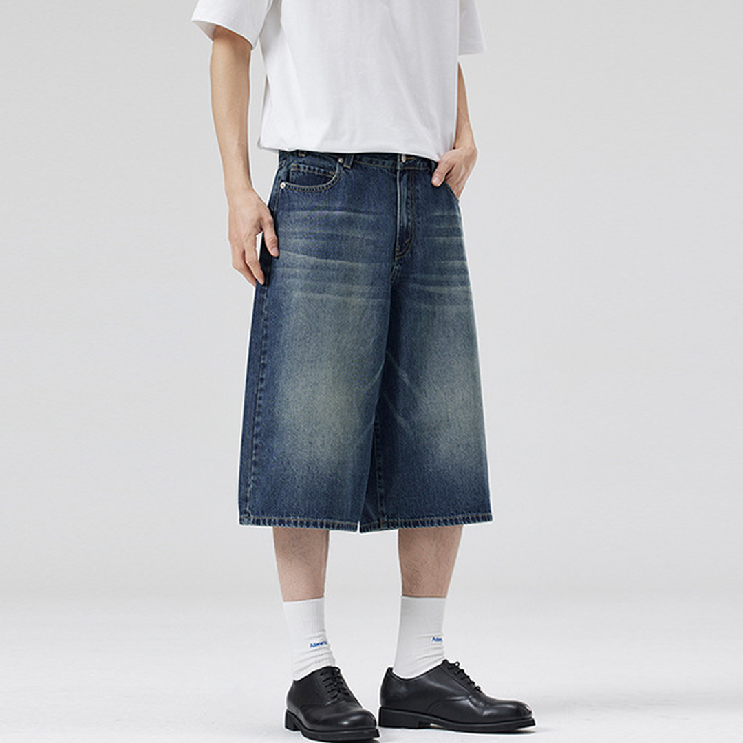 Summer New Loose American Style Seven-Point Jeans Straight Wide Leg Ve