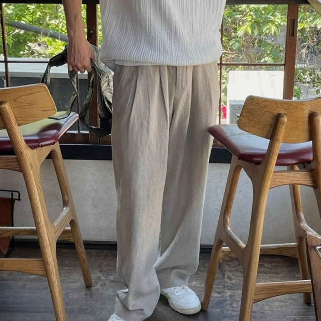Men's Summer Retro Cotton And Linen Thin Casual Wide-Leg Trousers