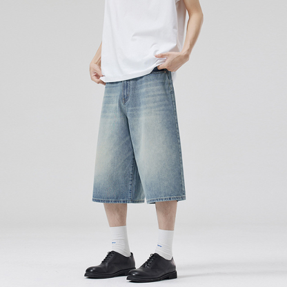 Summer New Loose American Style Seven-Point Jeans Straight Wide Leg Versatile