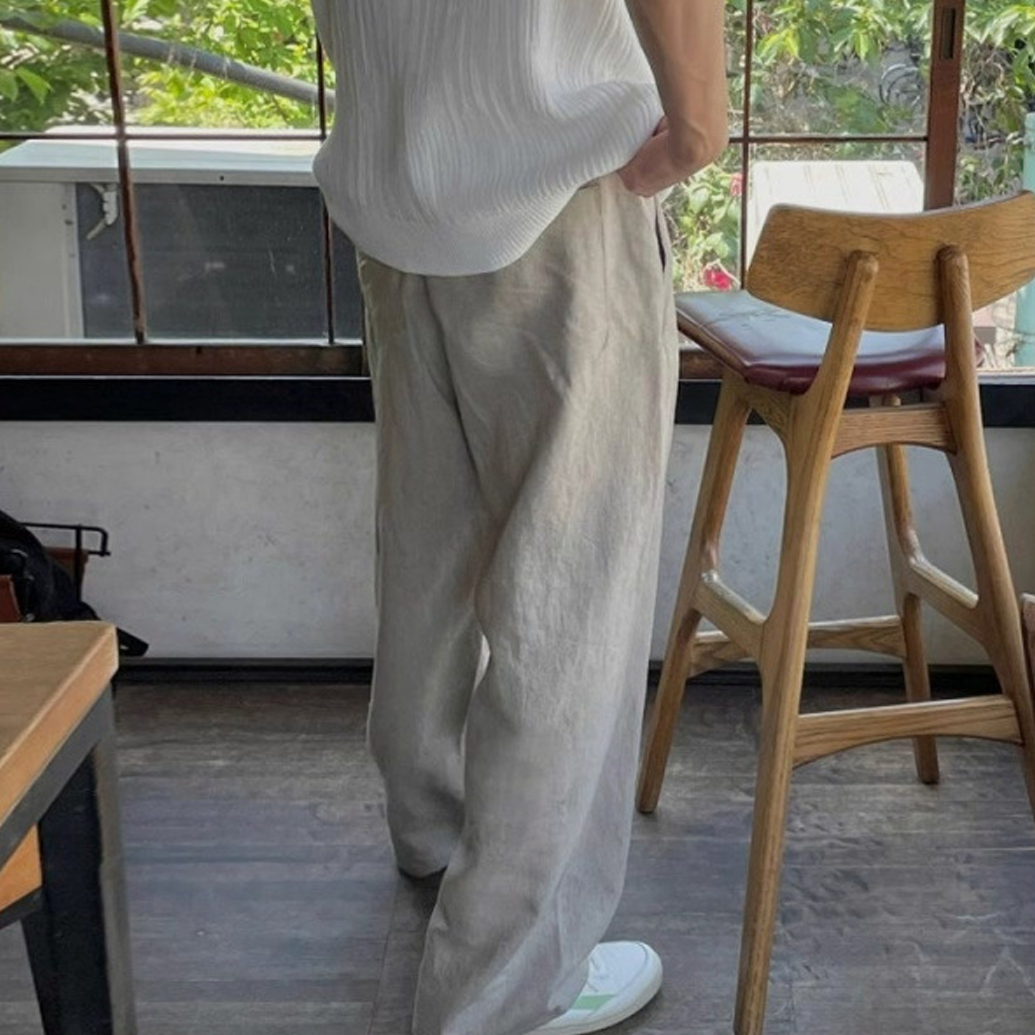 Men's Summer Retro Cotton And Linen Thin Casual Wide-Leg Trousers