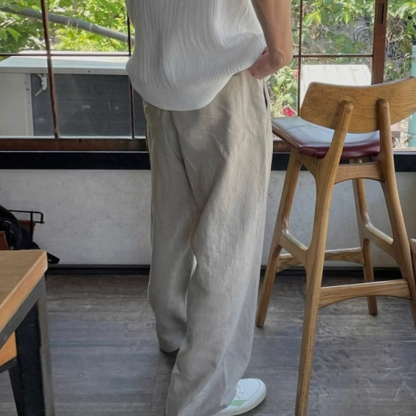 Men's Summer Retro Cotton And Linen Thin Casual Wide-Leg Trousers