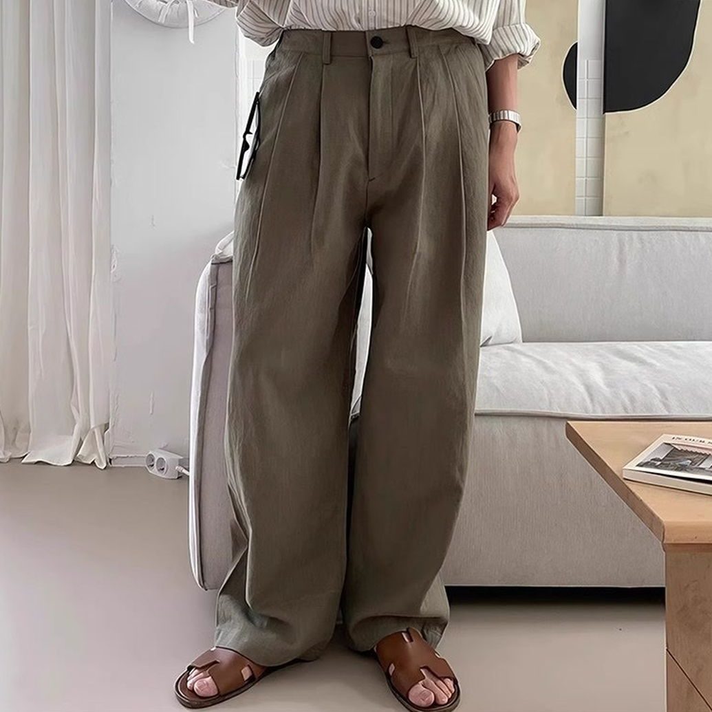 Men's Summer Retro Cotton And Linen Thin Casual Wide-Leg Trousers
