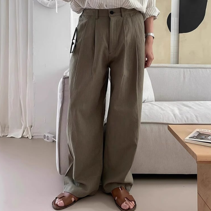Men's Summer Retro Cotton And Linen Thin Casual Wide-Leg Trousers