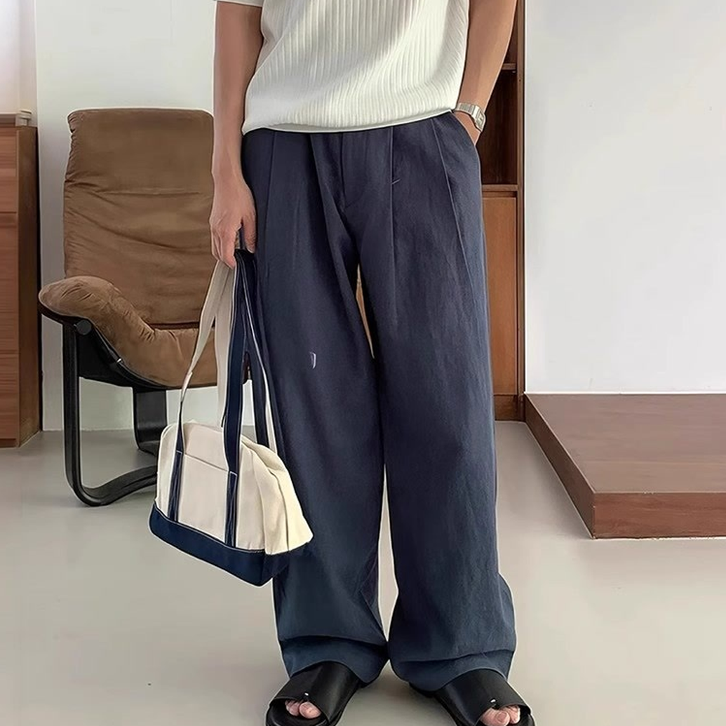 Men's Summer Retro Cotton And Linen Thin Casual Wide-Leg Trousers