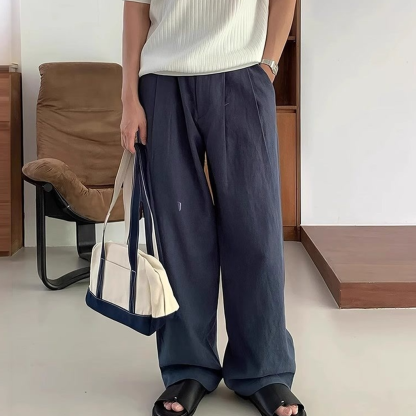 Men's Summer Retro Cotton And Linen Thin Casual Wide-Leg Trousers